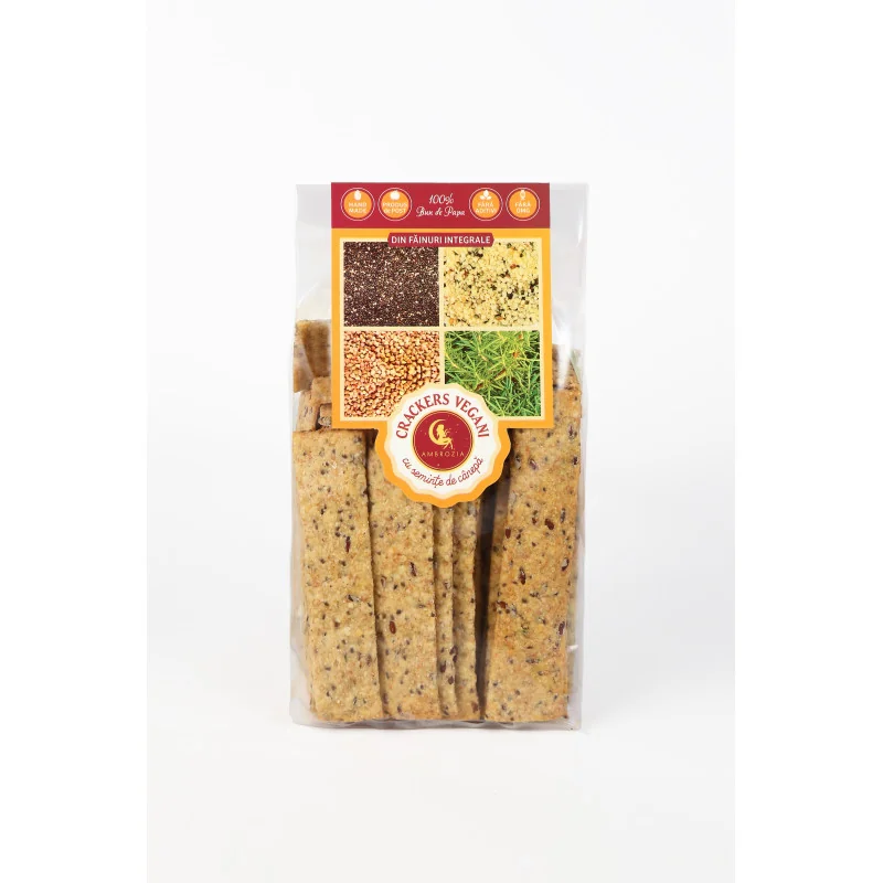 Crackers vegani cu seminte de in chia si canepa 125g Hiper Ambrozia